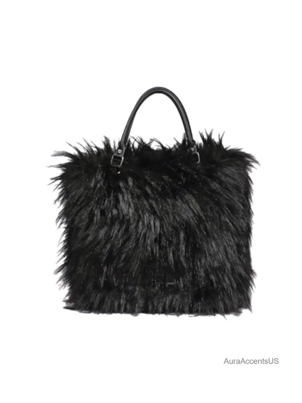 Oversized Faux Fur Tote Bag with Leather Handles Fluffy Shoulder Purse